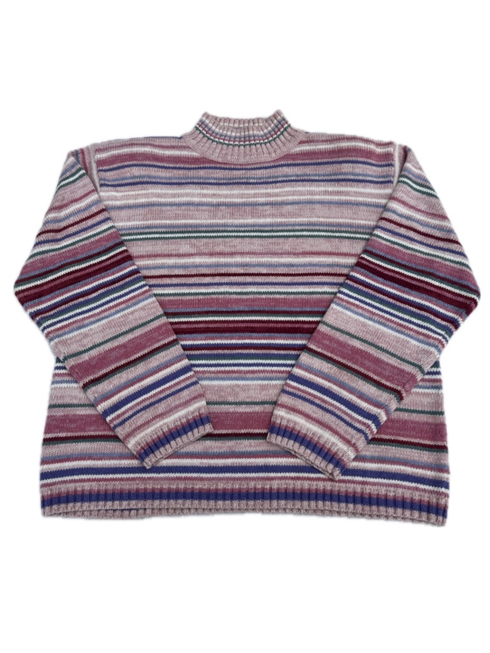 Tiara International Striped Mock Neck Sweater Ramie Cotton Y2K Womens Medium